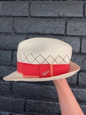 Gucci Straw Sun Hat with Coral-Red Ribbon
